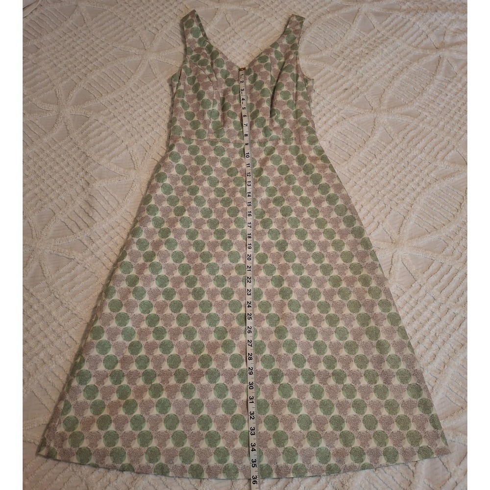Boden Womens 10R Fit & Flare Dress Green Grey Geometric Polka Dot V-Neck Cotton